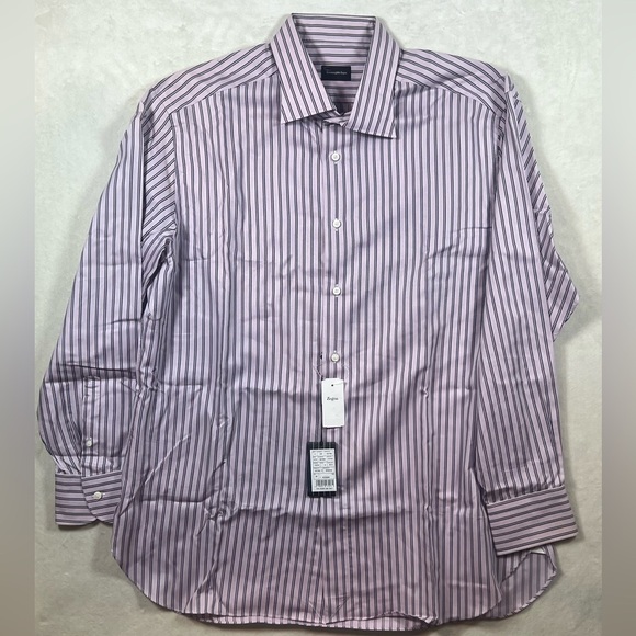 NWT Ermenegildo Zegna 46 | 18 Cotton Collar Navy Stripe Dress Shirt $395 Luxury - Picture 1 of 13